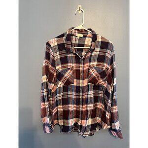 Lucky Brand Women’s Pink‎ & Blue Flannel Button Up Size XL, Extra Soft Material